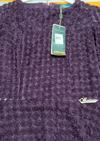 Mor Fırfırlı 3 Boyutlu Güllü Astarlı Elbise - Görsel 5