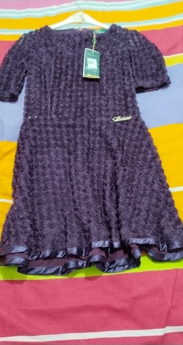 Mor Fırfırlı 3 Boyutlu Güllü Astarlı Elbise - Görsel 4