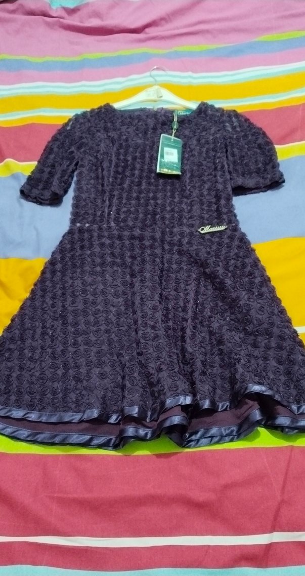 Mor Fırfırlı 3 Boyutlu Güllü Astarlı Elbise - Görsel 2