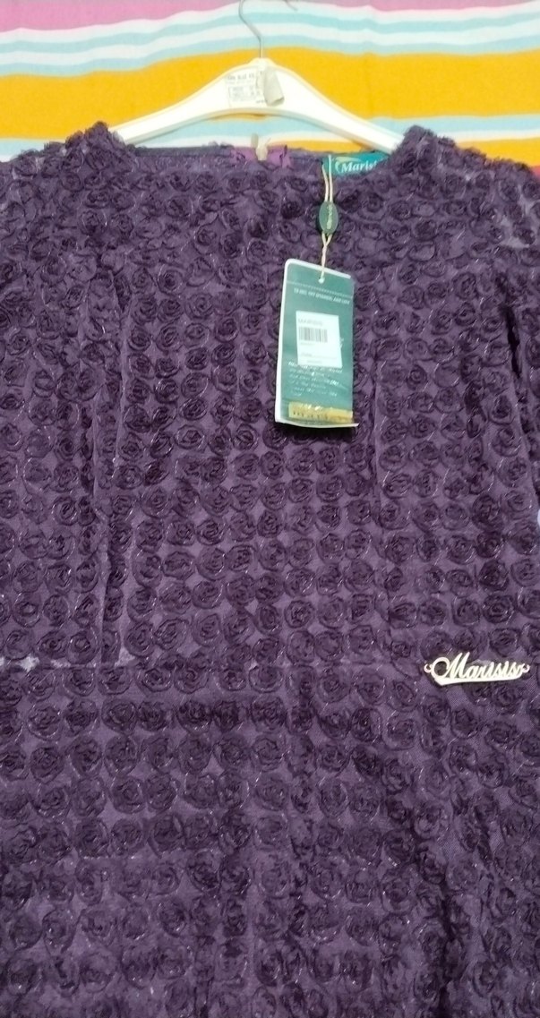 Mor Fırfırlı 3 Boyutlu Güllü Astarlı Elbise - Görsel 5