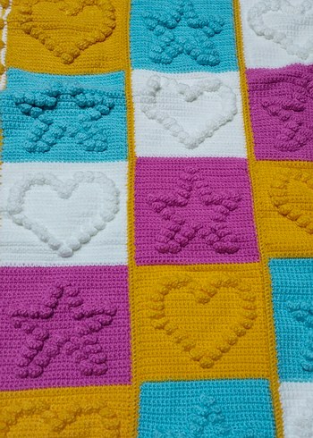 Renkli Nakışlı Örgü Çocuk Battaniyesi - Görsel 4