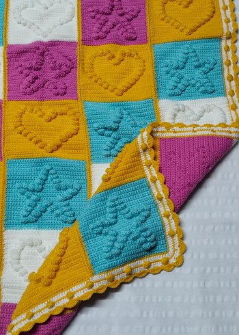 Renkli Nakışlı Örgü Çocuk Battaniyesi - Görsel 3