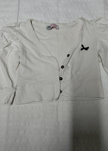 Beyaz Düğmeli Kız Bolero - Görsel 3