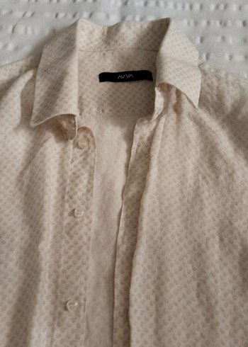 Bej Keten Erkek Gömlek, Düğmeli, Uzun Kollu - Görsel 3