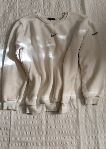 Beyaz Oversize Keten Sweatshirt - Görsel 2