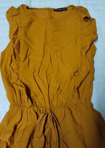 Kahverengi Kolsuz Keten Mini Bluz - Görsel 3