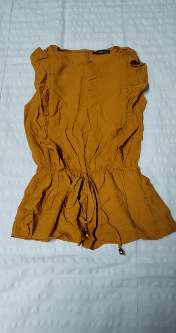 Kahverengi Kolsuz Keten Mini Bluz - Görsel 2