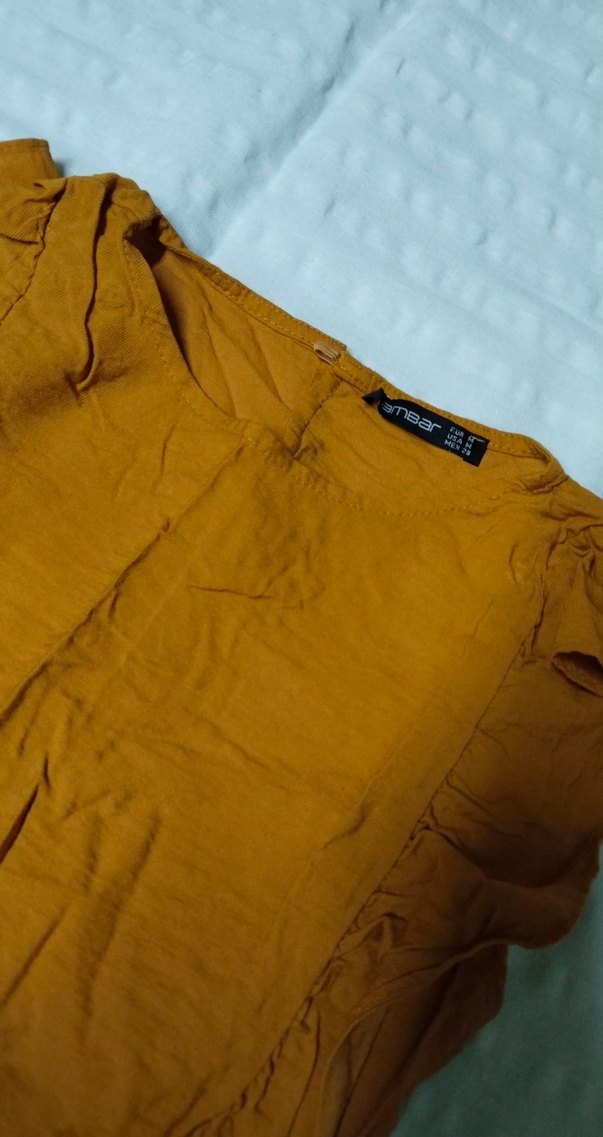 Kahverengi Kolsuz Keten Mini Bluz - Görsel 4