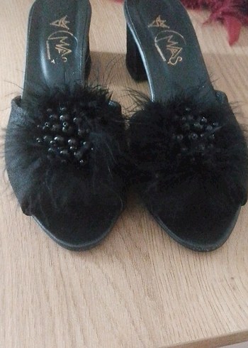 Siyah Yüksek Topuklu Kadın Terlikler - Görsel 7