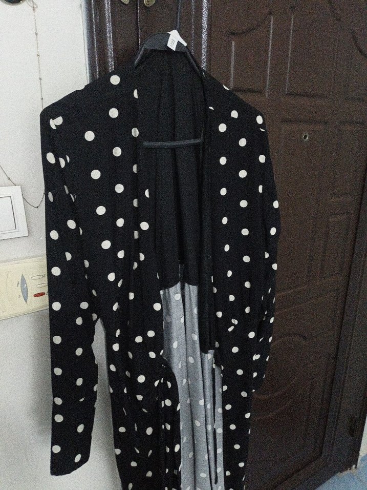 Puantiye Desenli Uzun Kollu midi elbise - Görsel 3