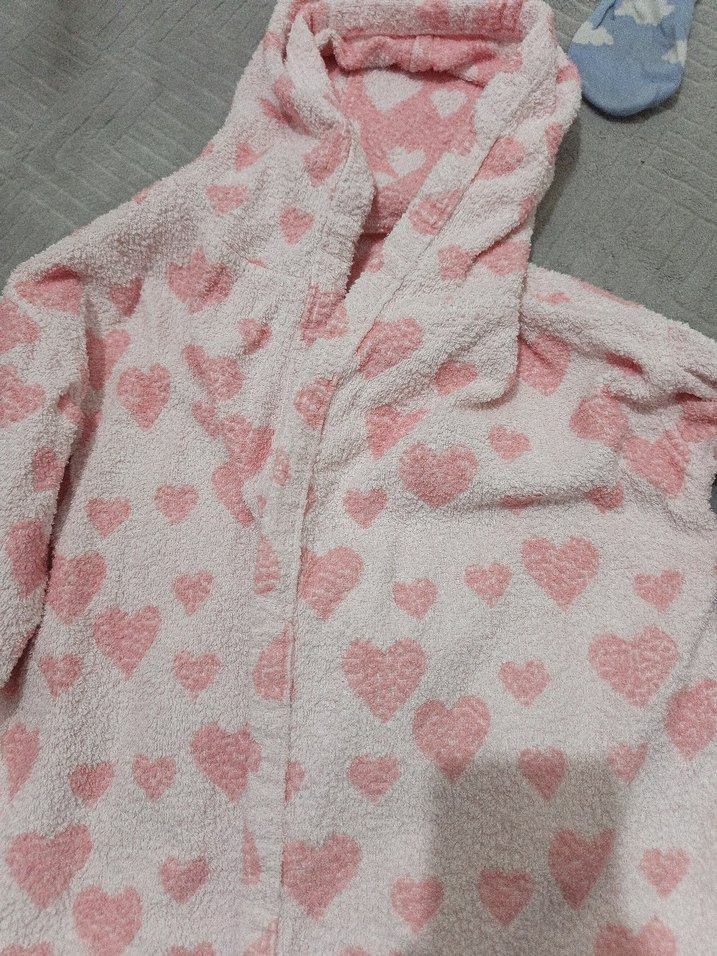 Kız Çocuk Kalp Desenli Pembe Bornoz - Görsel 2