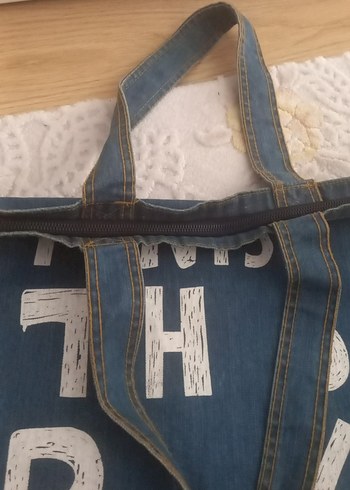 Mavi Baskılı Kot Kadın Omuz Çantası kotondan alındı.kullanilmadi - Görsel 3