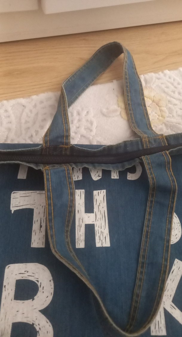 Mavi Baskılı Kot Kadın Omuz Çantası kotondan alındı.kullanilmadi - Görsel 3