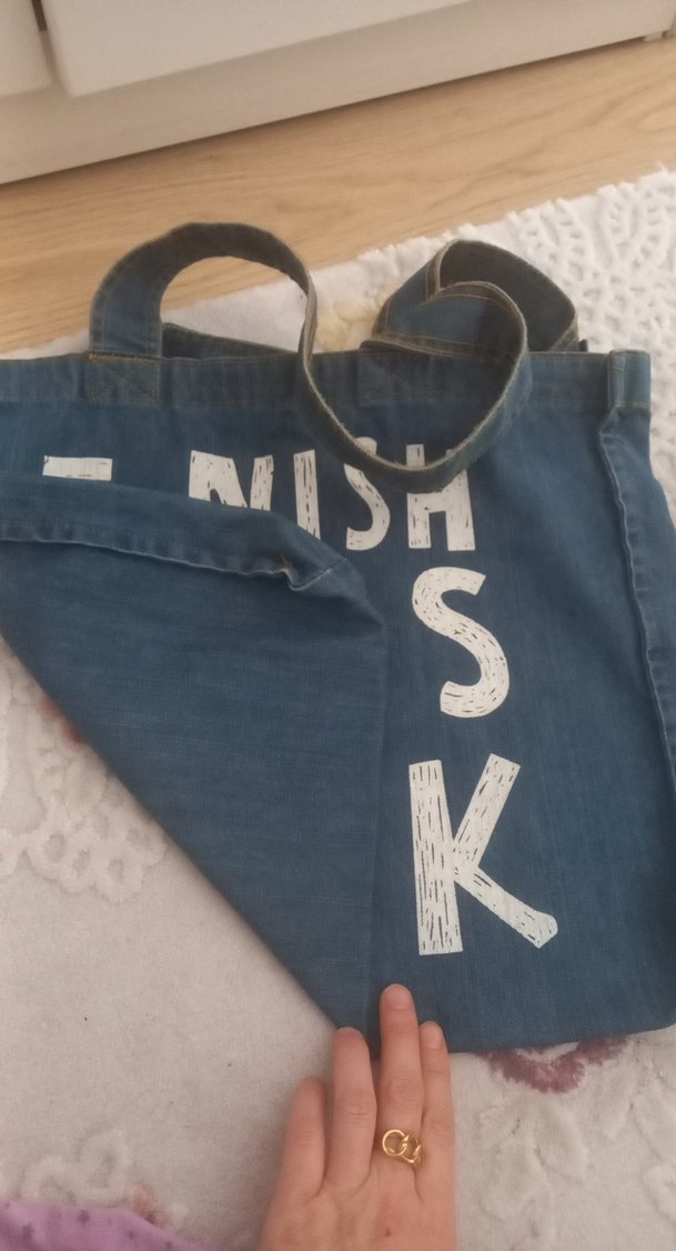 Mavi Baskılı Kot Kadın Omuz Çantası kotondan alındı.kullanilmadi - Görsel 2