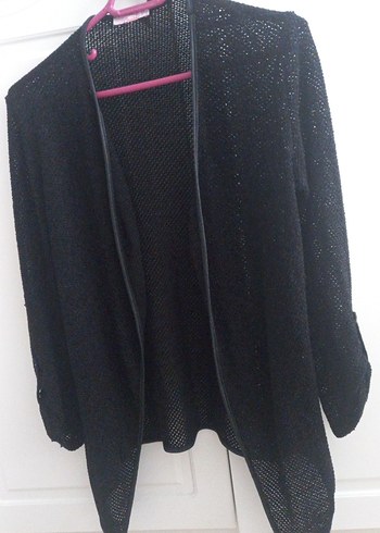 Siyah Örgü Kadın Hırka, Uzun Kollu, Salaş - Görsel 2