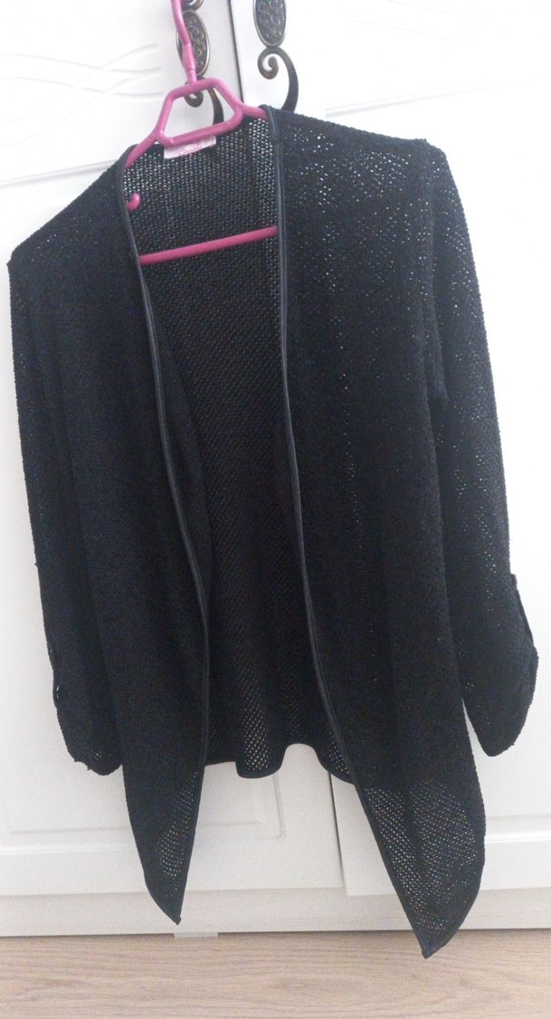 Siyah Örgü Kadın Hırka, Uzun Kollu, Salaş - Görsel 2