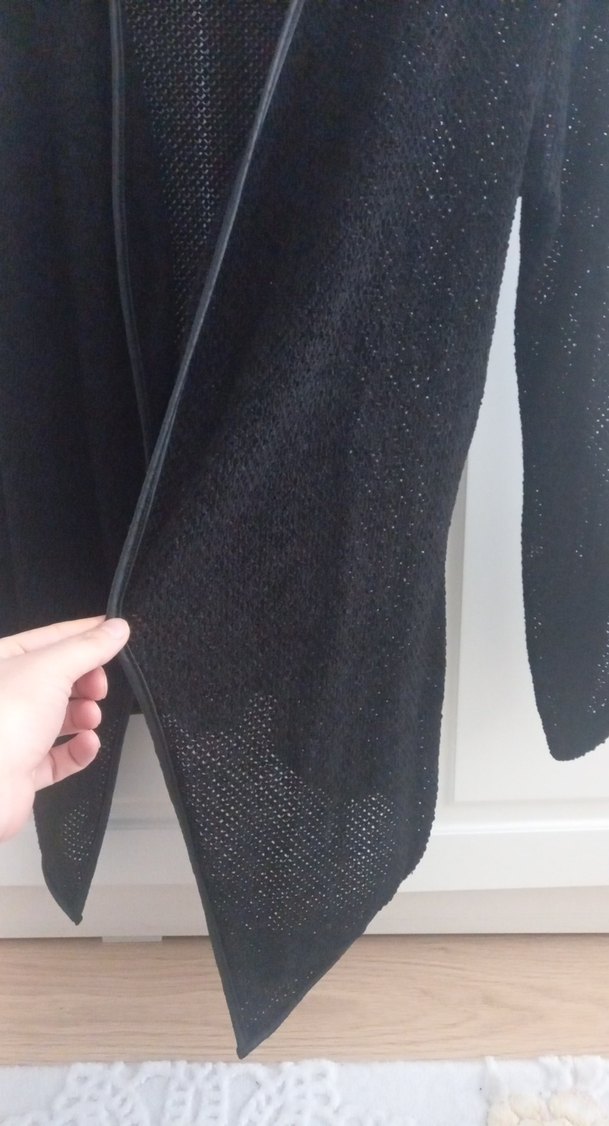 Siyah Örgü Kadın Hırka, Uzun Kollu, Salaş - Görsel 5