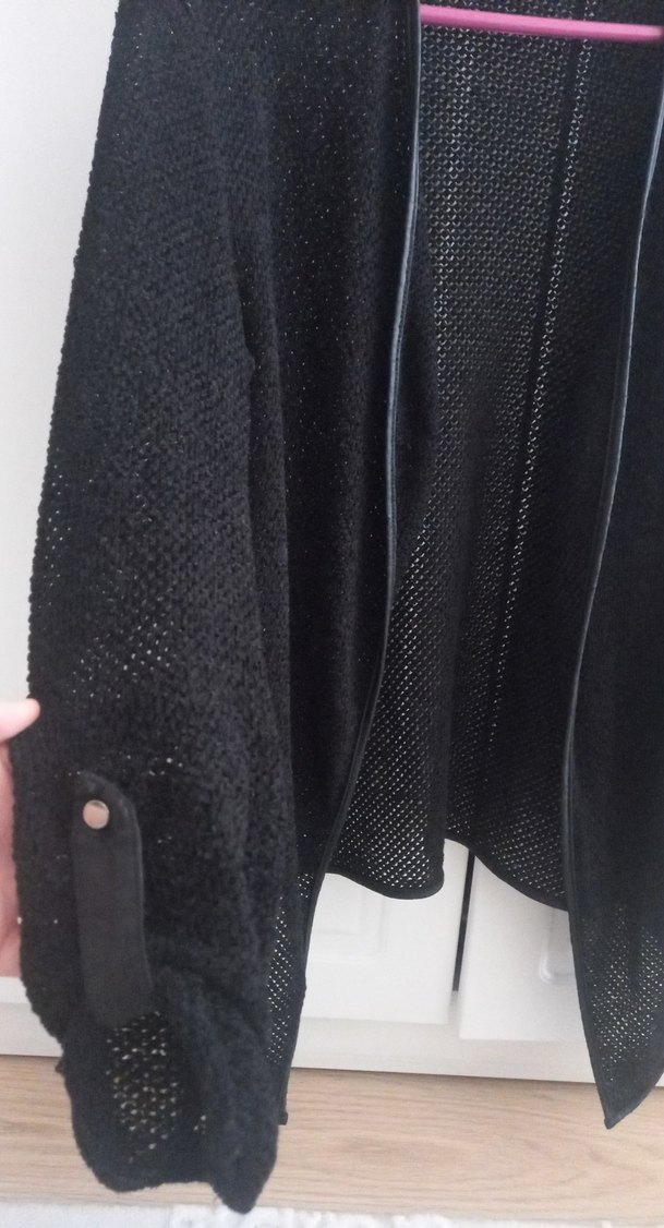 Siyah Örgü Kadın Hırka, Uzun Kollu, Salaş - Görsel 4