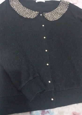 Nakışlı Yakalı Siyah Kadın Kazak - Görsel 4