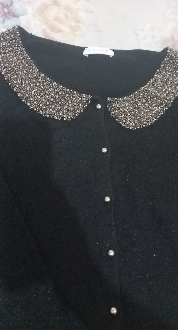 Nakışlı Yakalı Siyah Kadın Kazak - Görsel 5