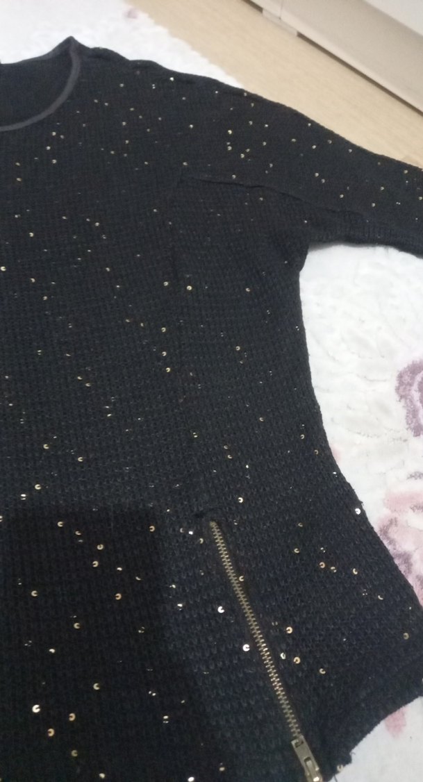 Siyah Örgü Kadın Kazak, Uzun Kollu, Dar Kesim - Görsel 4