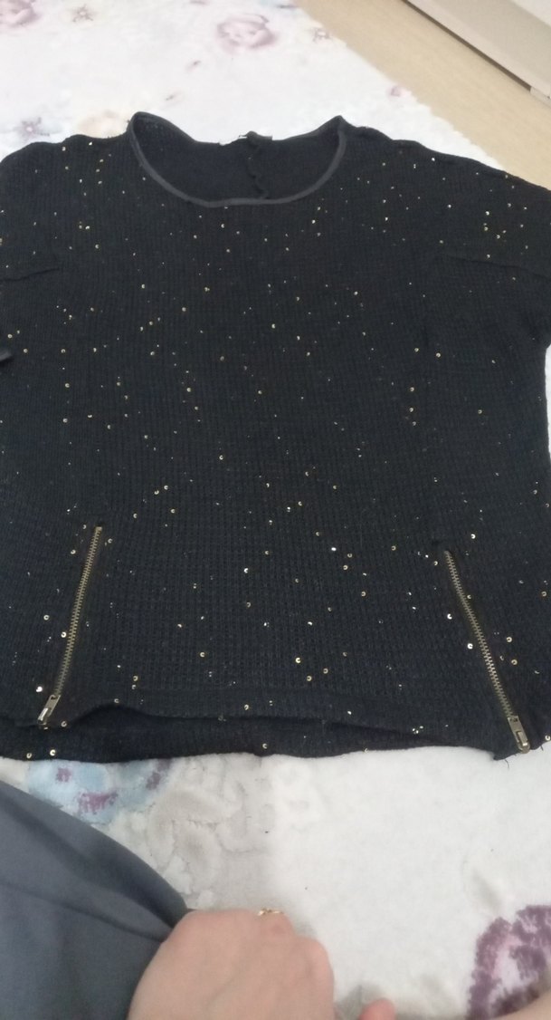 Siyah Örgü Kadın Kazak, Uzun Kollu, Dar Kesim - Görsel 2