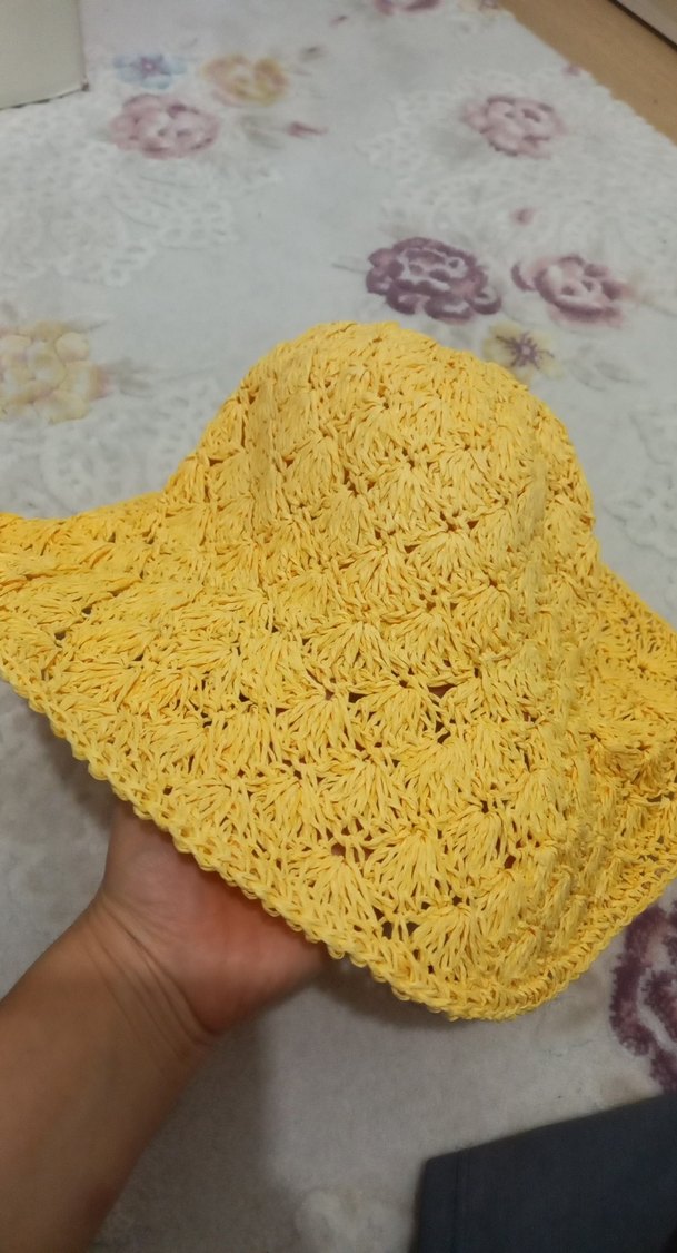 Sarı Örgü Bohem Kadın Şapka - Görsel 2