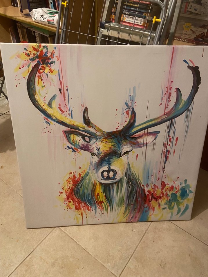 Renkli Geyik Temalı Soyut Tablo - Görsel 2