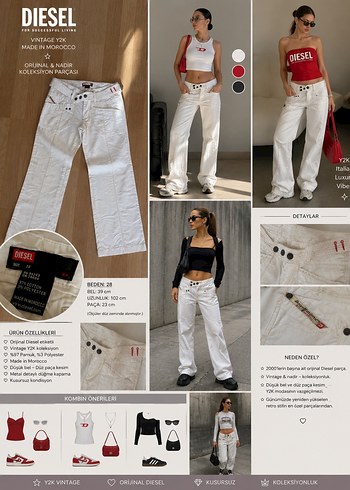 Diesel Y2k Beyaz Asimetrik Bel Pantolon