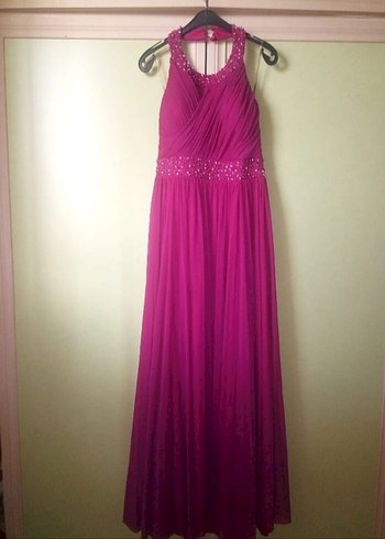 FUŞYA DRAPELİ BOYUNDAN BAĞLAMALI ABİYE - Görsel 3