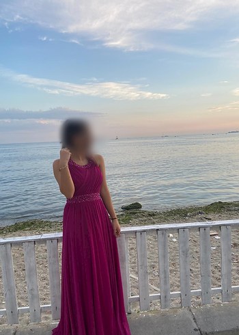 FUŞYA DRAPELİ BOYUNDAN BAĞLAMALI ABİYE - Görsel 2