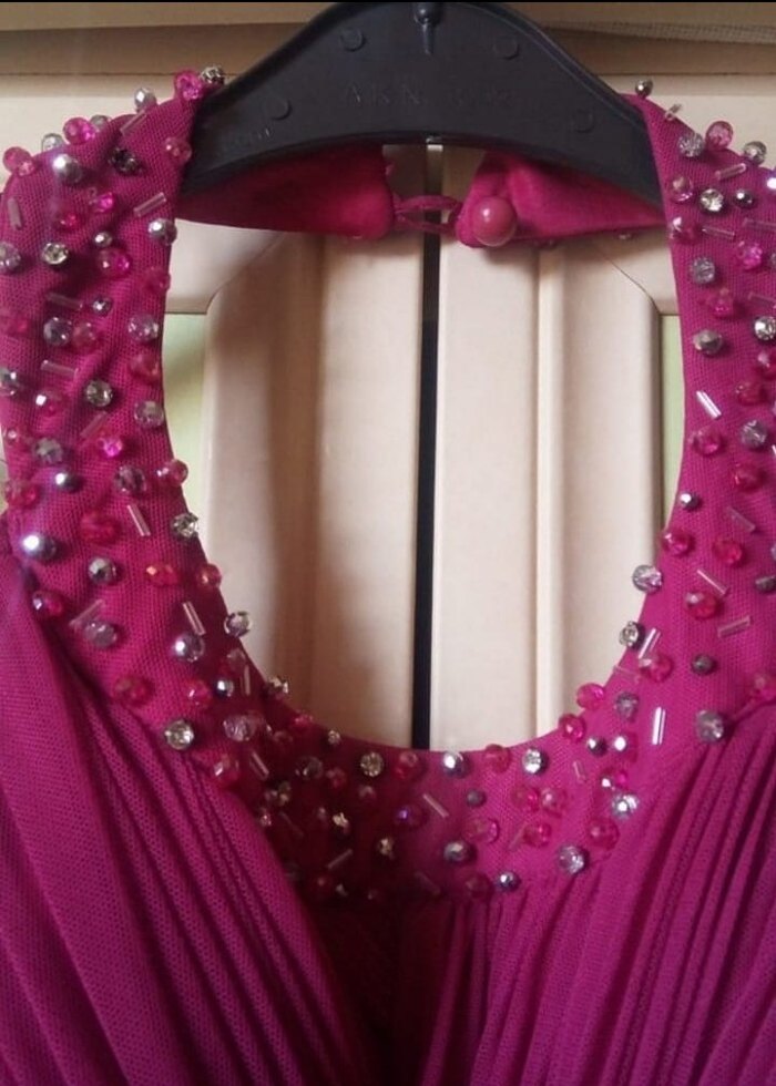 FUŞYA DRAPELİ BOYUNDAN BAĞLAMALI ABİYE - Görsel 4