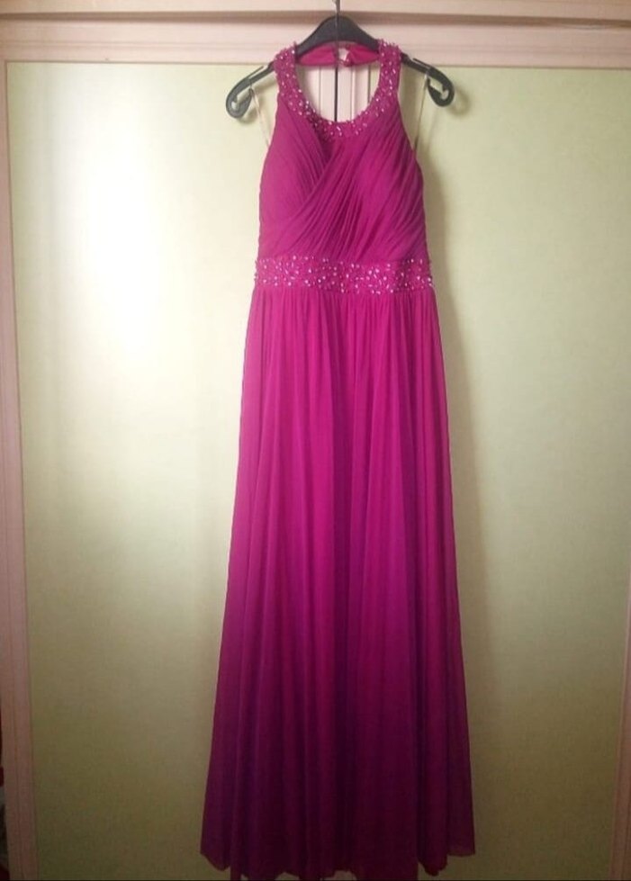 FUŞYA DRAPELİ BOYUNDAN BAĞLAMALI ABİYE - Görsel 3