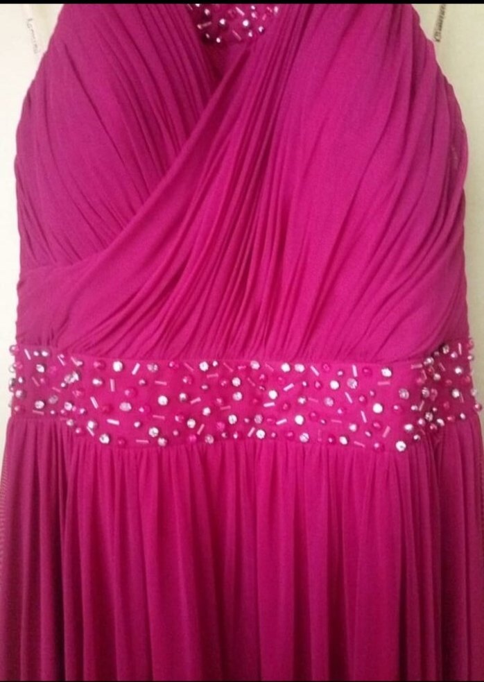 FUŞYA DRAPELİ BOYUNDAN BAĞLAMALI ABİYE - Görsel 5