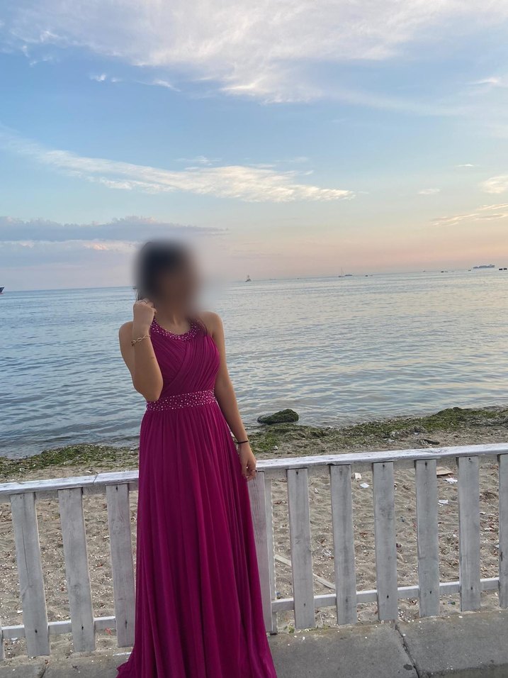 FUŞYA DRAPELİ BOYUNDAN BAĞLAMALI ABİYE - Görsel 2