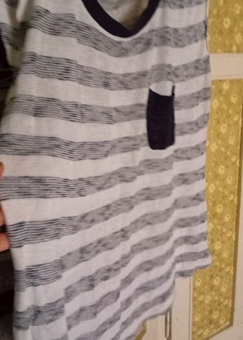 Gri Çizgili Kolsuz Hamile Tişört - Görsel 2