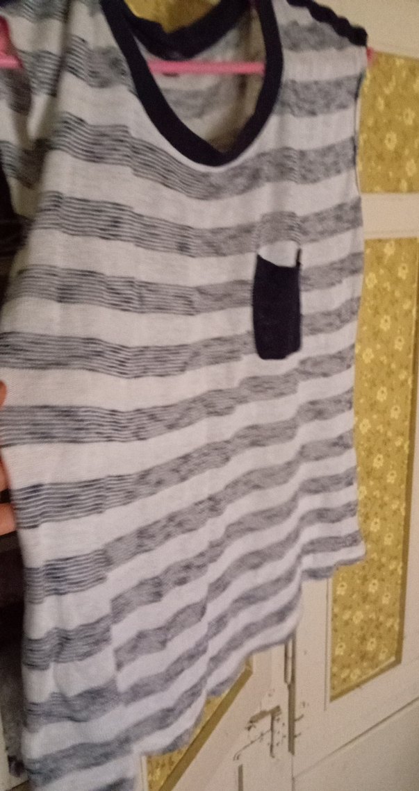 Gri Çizgili Kolsuz Hamile Tişört - Görsel 2