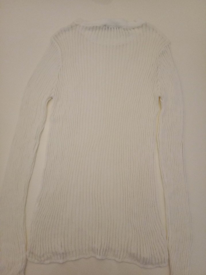 Kadın Beyaz V Yaka Uzun Kollu Triko - Görsel 2