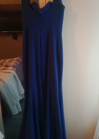 Uzun Lacivert V Yaka Drapeli Abiye Elbise - Görsel 5