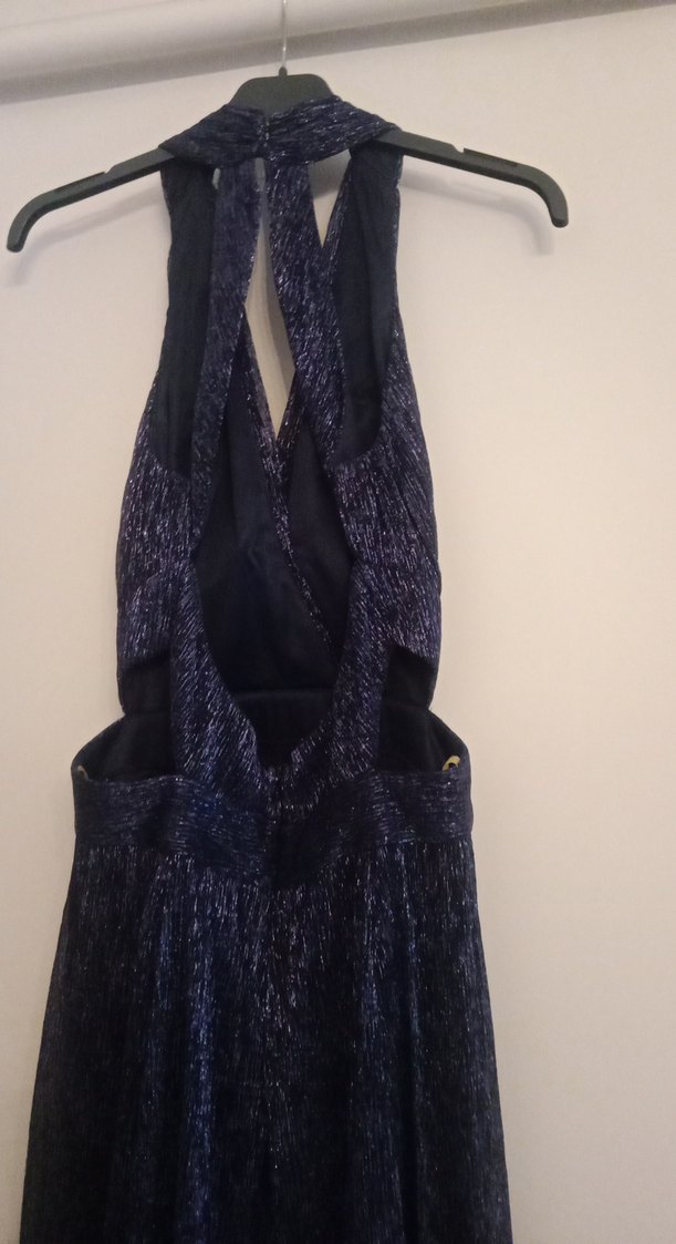 Lacivert Piliseli Midi Straplez Bohem Elbise - Görsel 3