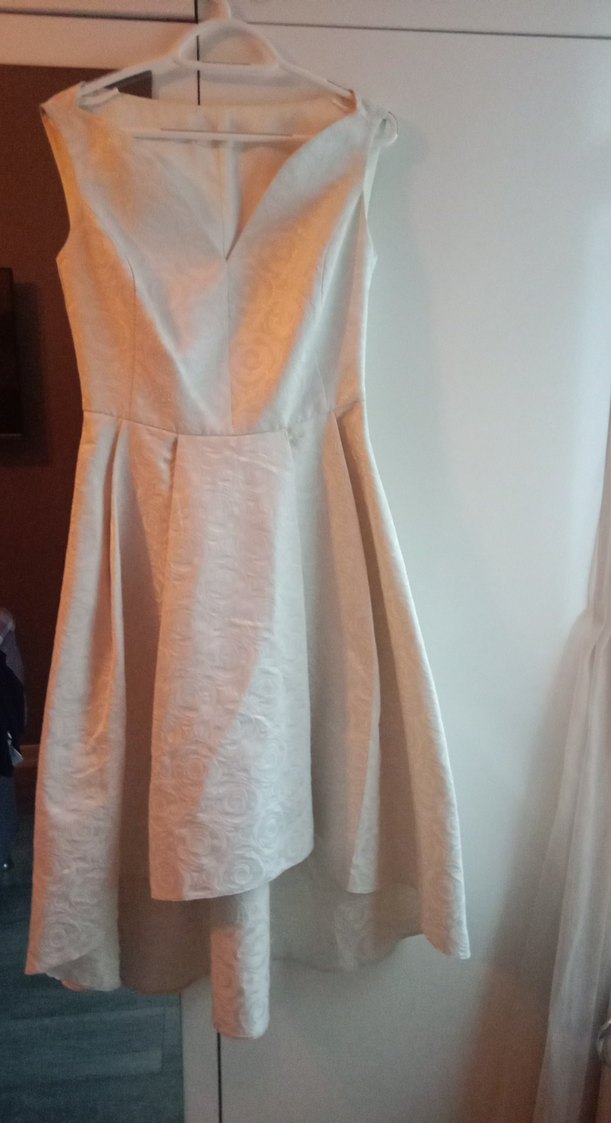 Beyaz V Yakalı Midi Abiye Elbise - Görsel 2