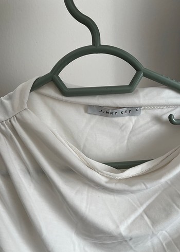 Jimmy Key Drapeli Kolsuz Beyaz Keten Bluz - Görsel 3