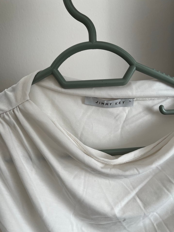 Jimmy Key Drapeli Kolsuz Beyaz Keten Bluz - Görsel 3