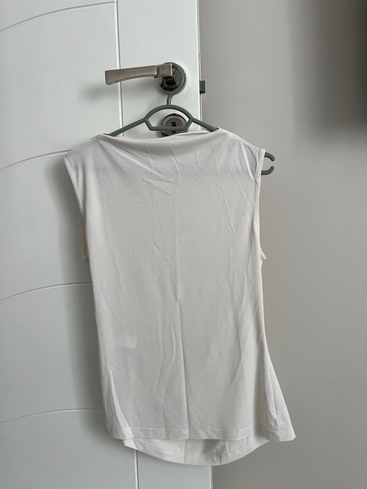 Jimmy Key Drapeli Kolsuz Beyaz Keten Bluz - Görsel 2