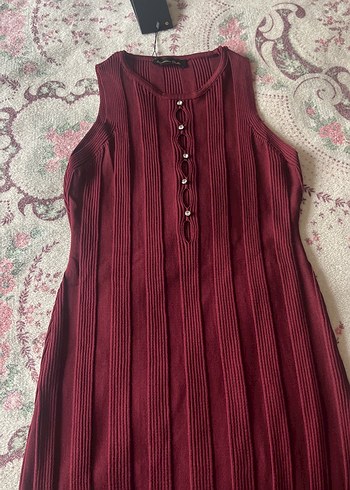 Bordo Düğmeli Uzun Triko Elbise - Görsel 2