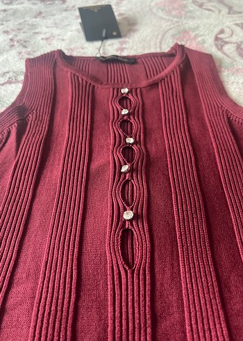 Bordo Düğmeli Uzun Triko Elbise - Görsel 3