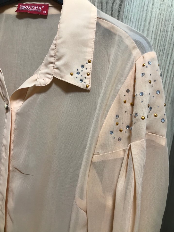 Bej Düğmeli Uzun Kollu Kadın Gömlek - Görsel 2