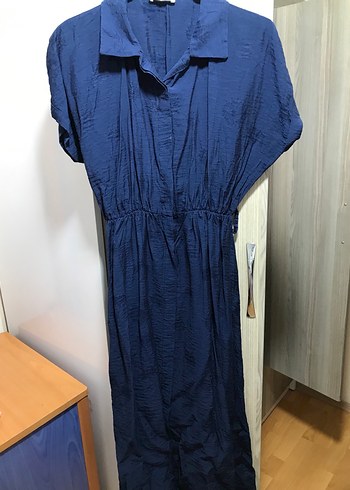 Lacivert Uzun Elbise, Kemerli, Salaş - Görsel 2