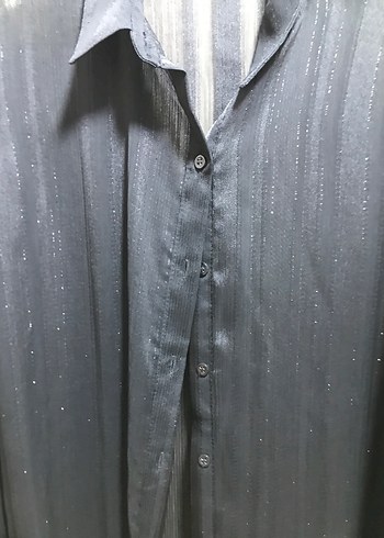 Siyah Parlak Uzun Kollu Düğmeli Tunik - Görsel 2