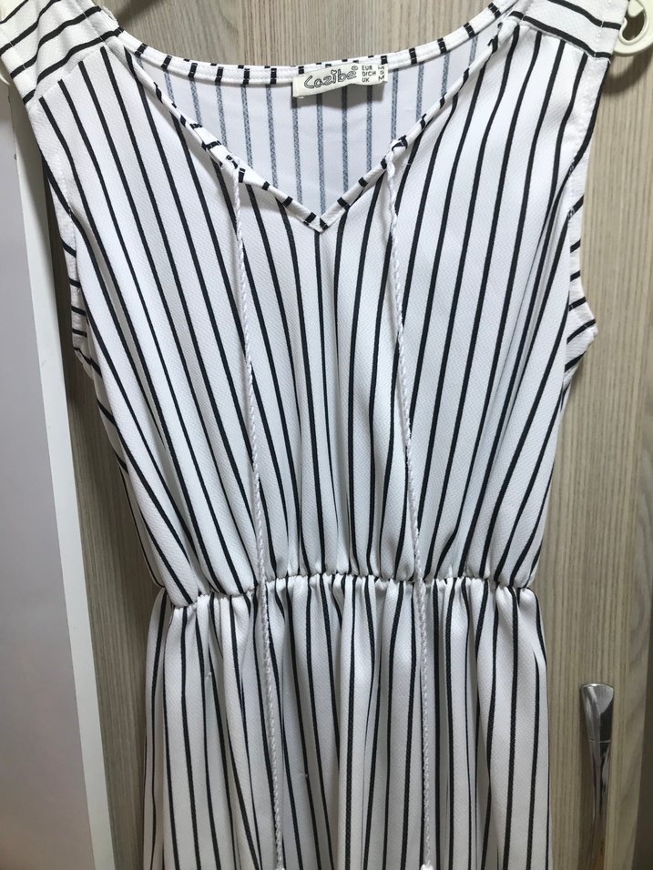 Bohem Çizgili V Yaka Uzun Elbise - Görsel 2